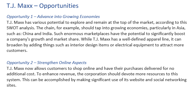Using the SWOT Analysis table and descriptions