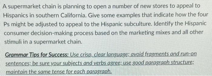 marketing: A supermarket chain is planning to