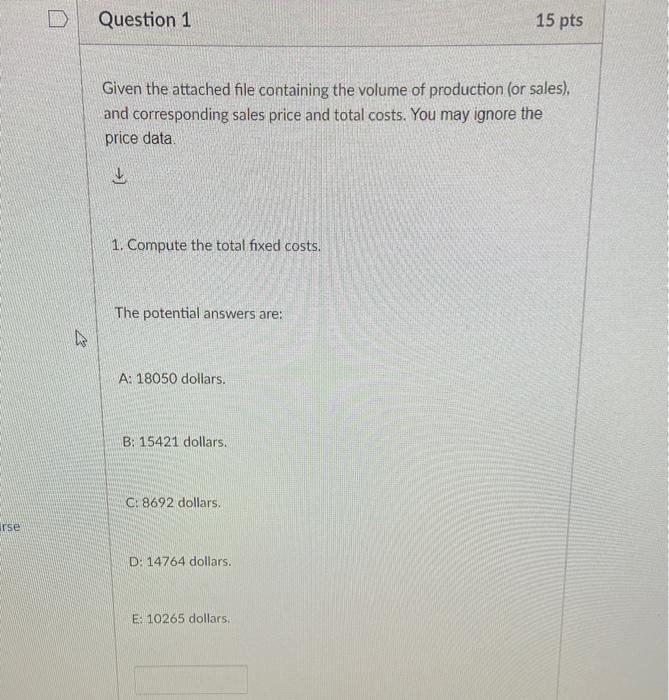 D E F A B ( 1 Volume of Productio Price (dollars)