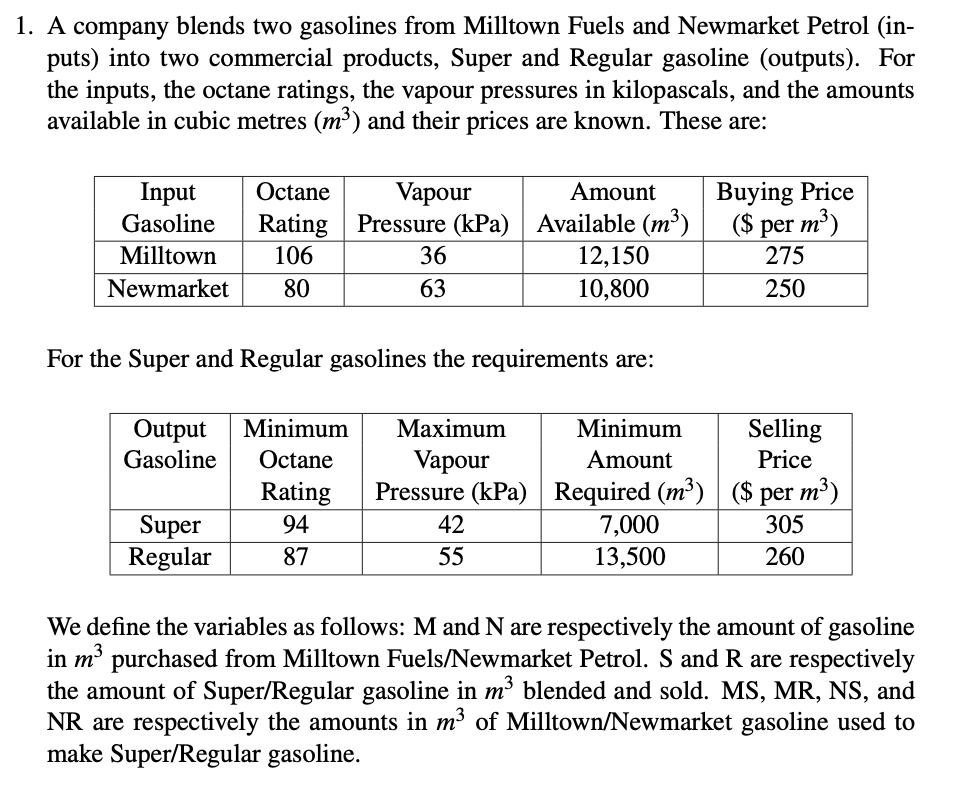 a) formulate an algebraic model for the question.