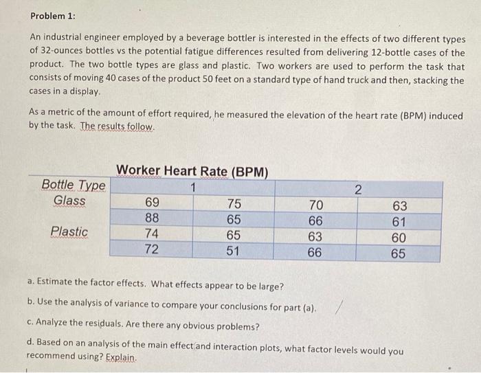 Problem 1: An industrial engineer employed by a