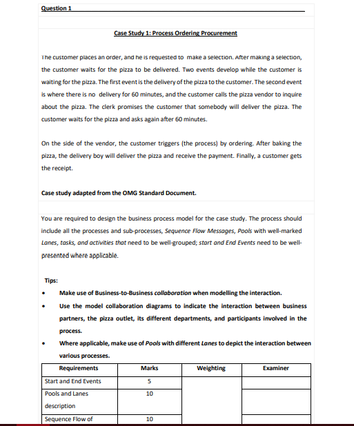 Question 1 Case Study 1: Process Ordering