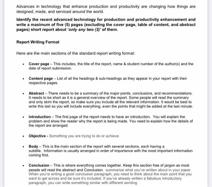 Please help with how to write my report Advances