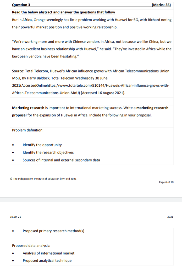 Question 3 (Marks: 35) Read the below abstract