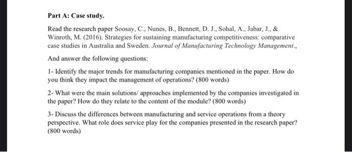 Part A: Case study. Read the research paper
