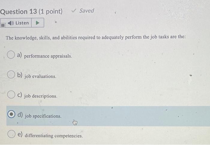 Question 13 (1 point) Saved Listen The knowledge,
