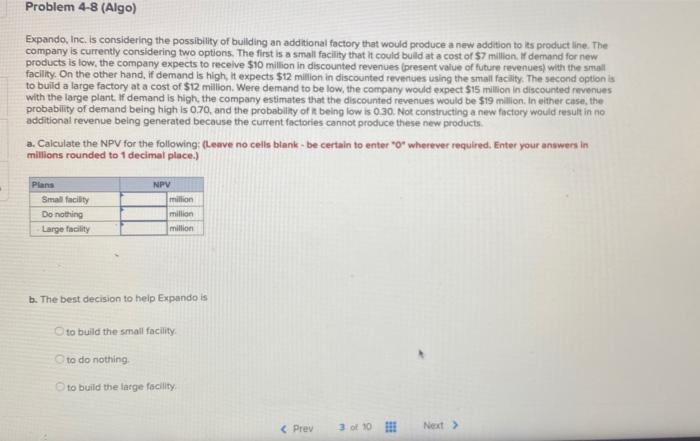 hwlp i will like Problem 4-8 (Algo) Expando, Inc.