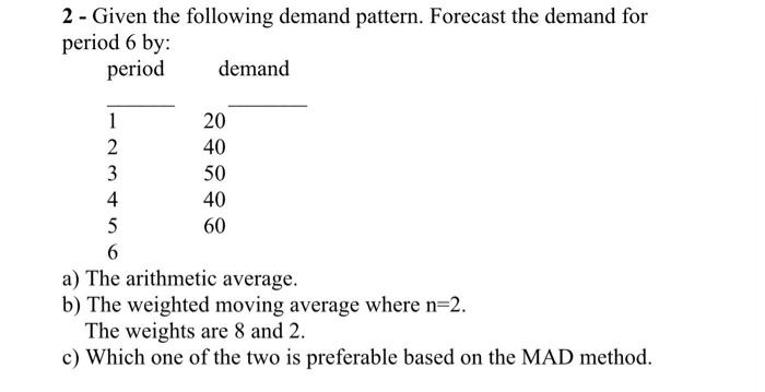 2 - Given the following demand pattern. Forecast