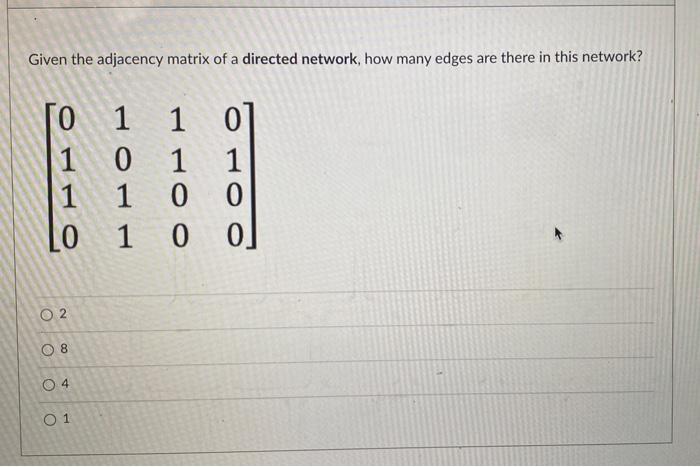 Given the adjacency matrix of a directed network,