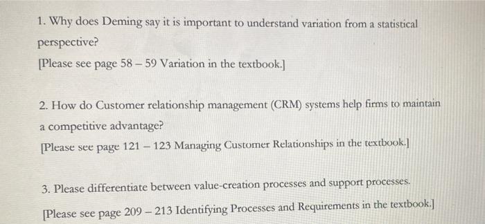 1. Why does Deming say it is important to