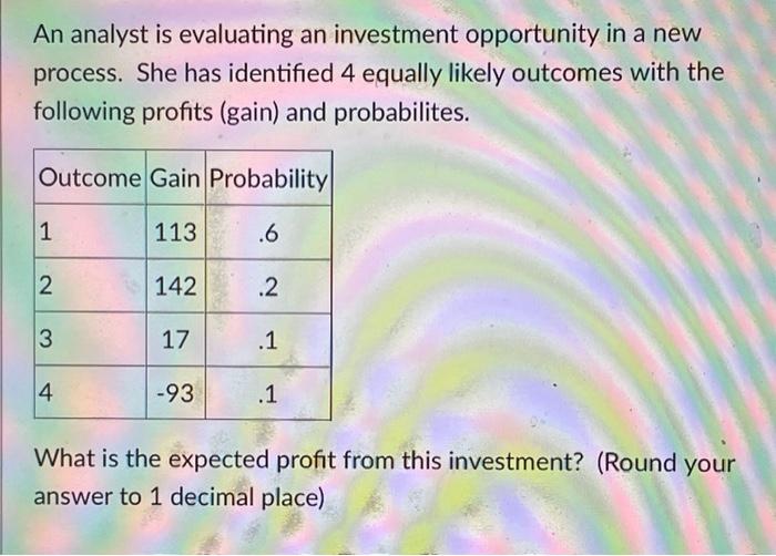 An analyst is evaluating an investment