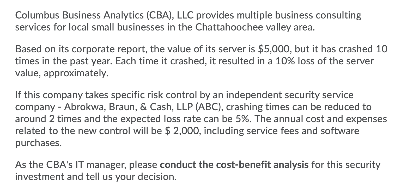 Columbus Business Analytics (CBA), LLC provides