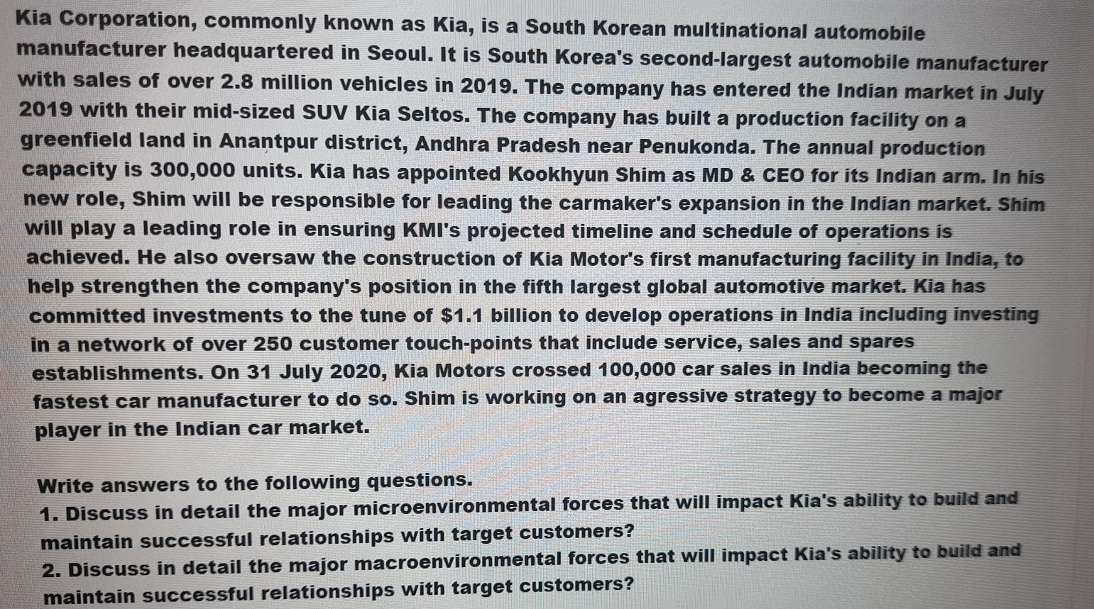 Kia Corporation, commonly known as Kia, is a
