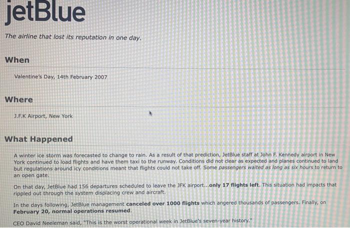 jetBlue The airline that lost its reputation in
