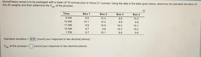 NutraFlakes cereal is to be packaged with a mean
