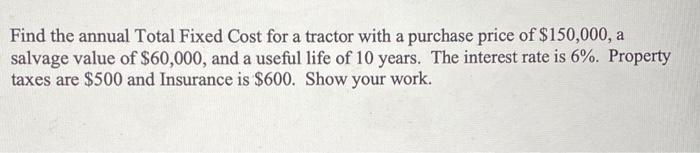 Find the annual Total Fixed Cost for a tractor
