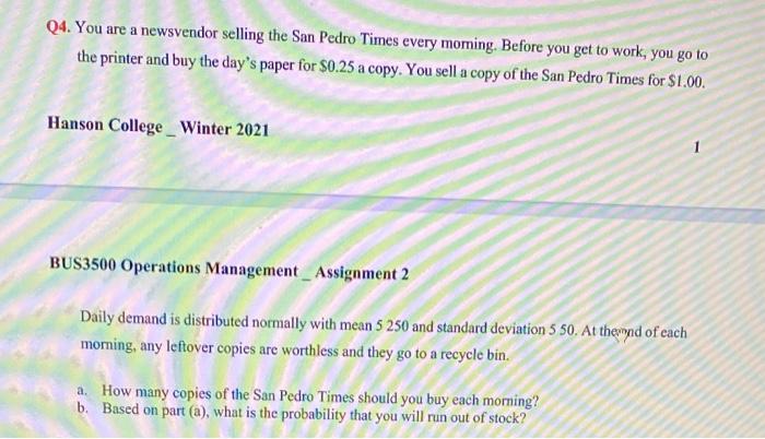 can you solve it on notebook. thanks.... Q4. You