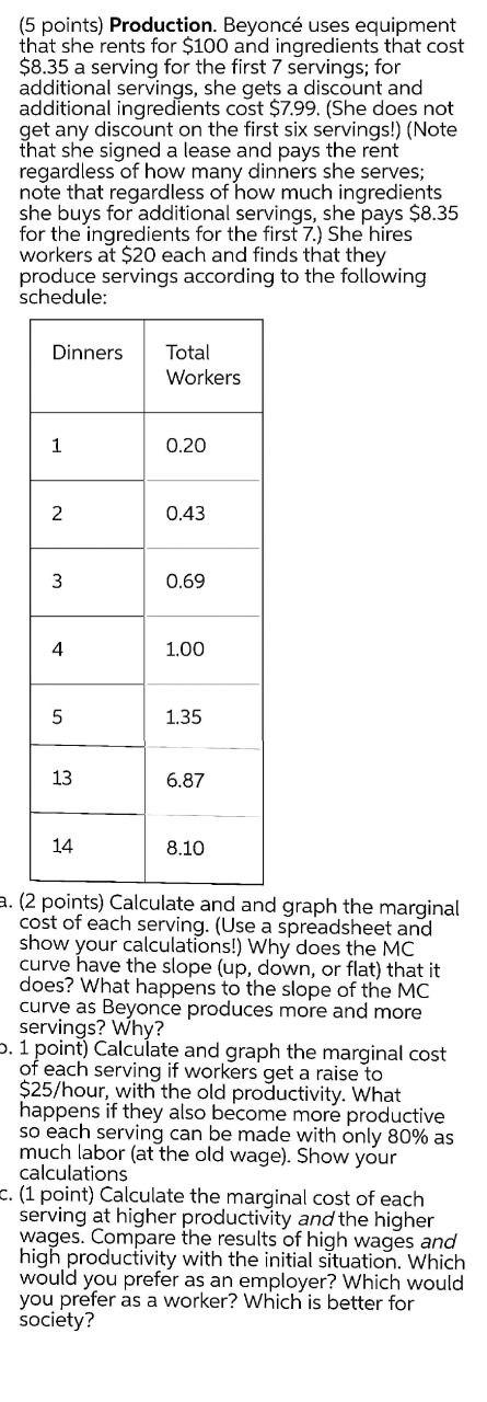 1 (5 points) Production. Beyonc uses equipment