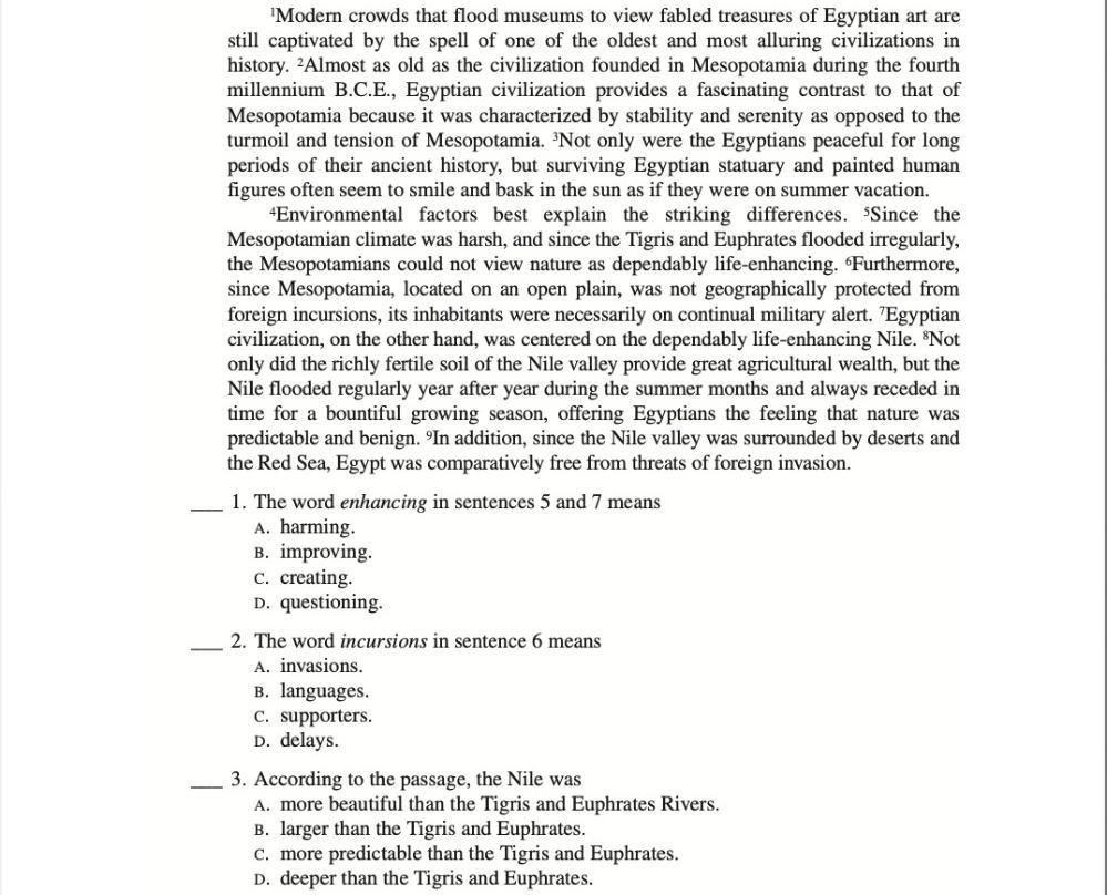 please read the essay and tell me the answers