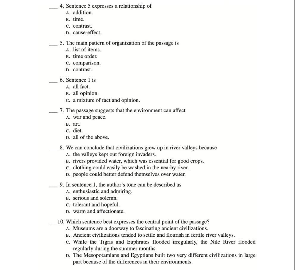 please read the essay and tell me the answers