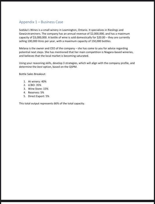 Appendix 1 - Business Case Sodska's Wines is a