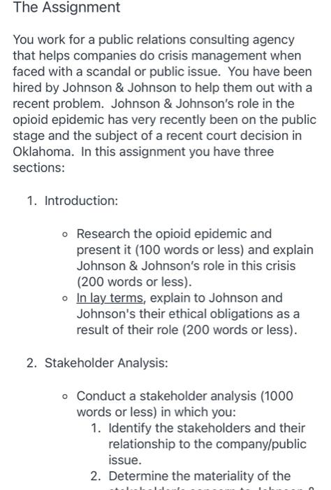 The Assignment You work for a public relations