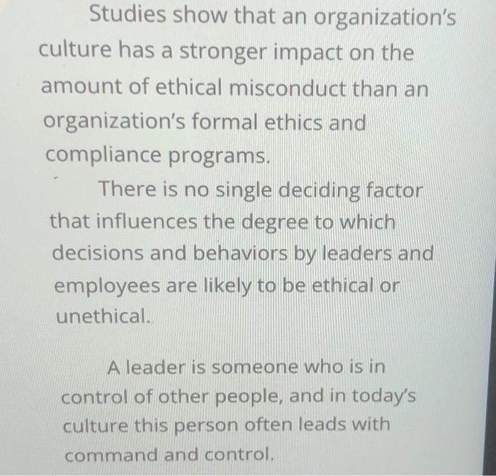 true or fulse Studies show that an organization's