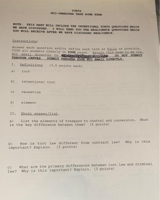 LGLA 2303 Torts & Personal Injury Please help!
