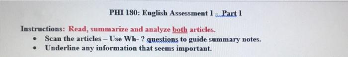 PHI 180: English Assessment 1 Part 1