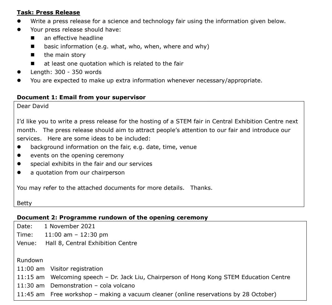 . Task: Press Release Write a press release for a