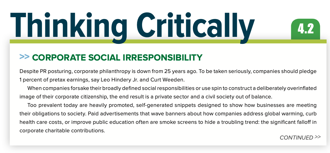 Thinking Critically 4.2 >> CORPORATE SOCIAL