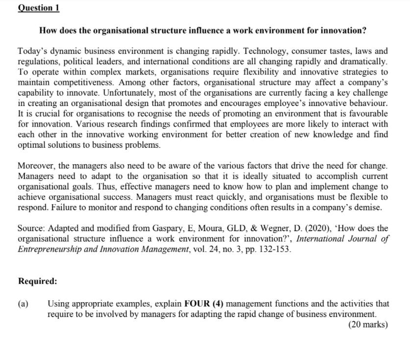 Question 1 How does the organisational structure