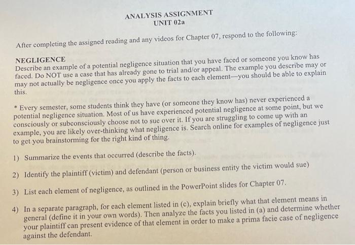 ANALYSIS ASSIGNMENT UNIT 02a After completing the