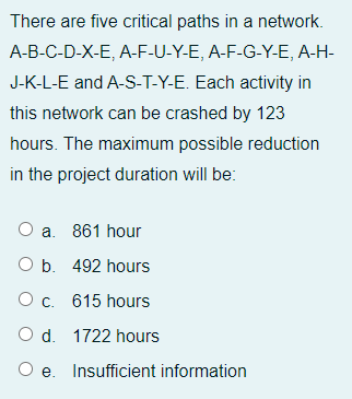 There are five critical paths in a network.