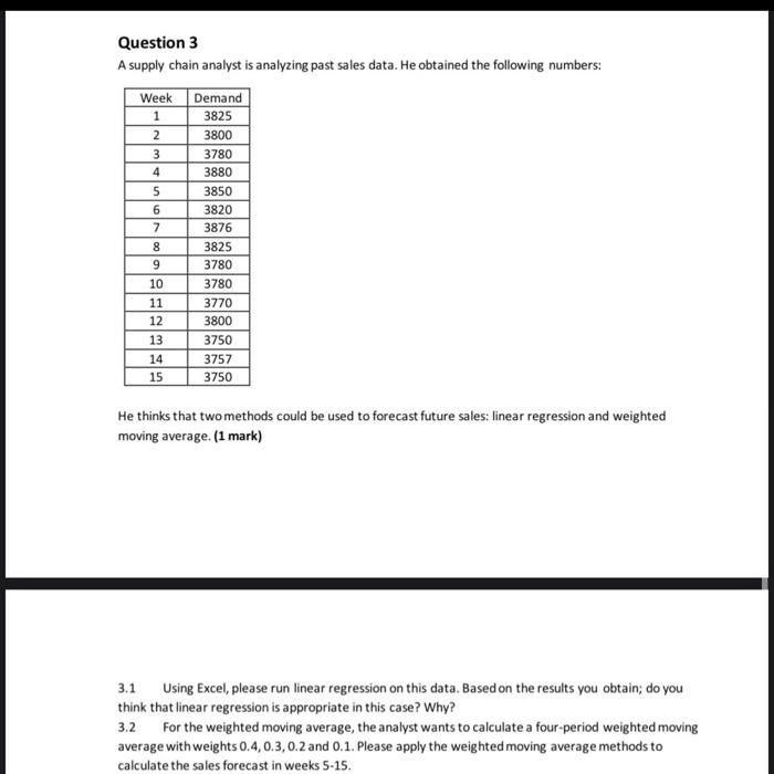 Question 3 A supply chain analyst is analyzing
