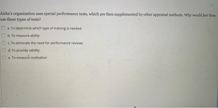 Aisha's organization uses special performance