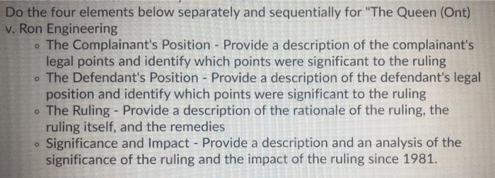 the queen (ont) vs Ron engineering Do the four