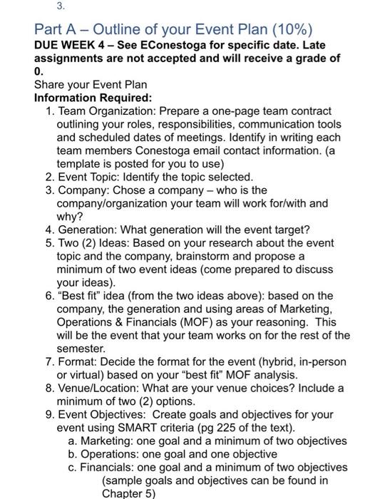 3. Part A - Outline of your Event Plan (10%) DUE