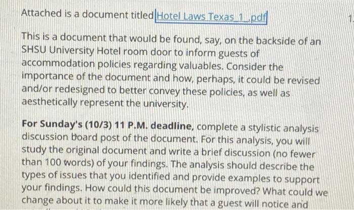 Attached is a document titled Hotel Laws Texas