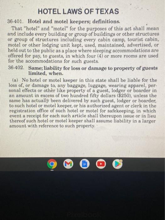 Attached is a document titled Hotel Laws Texas
