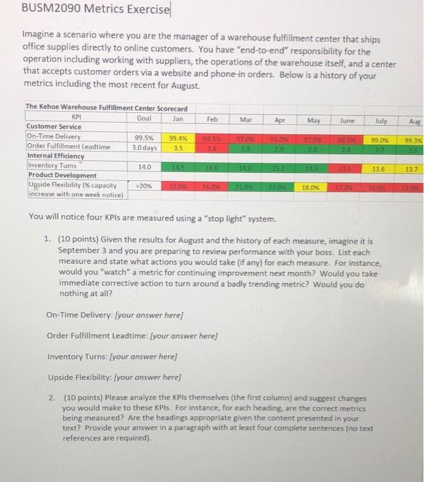 BUSM2090 Metrics Exercise Imagine a scenario
