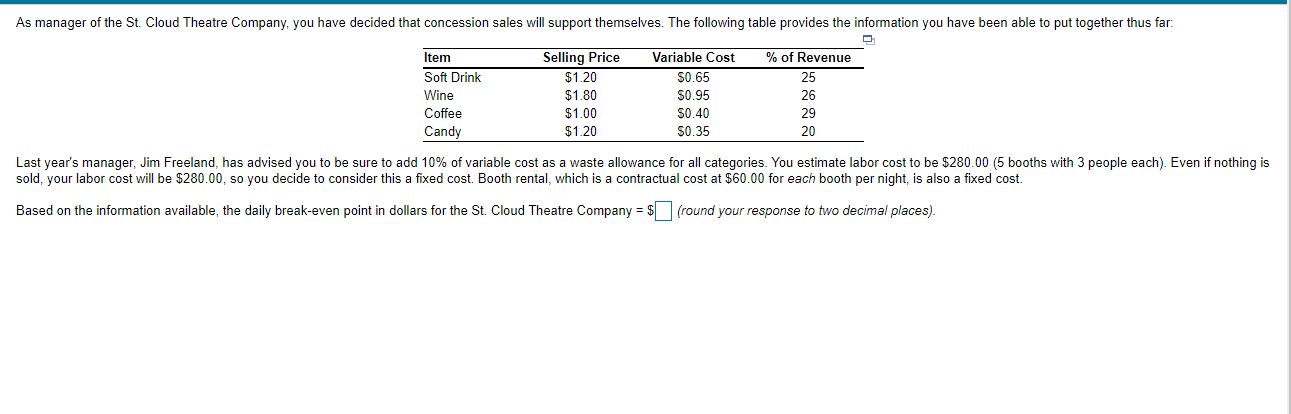 As manager of the St. Cloud Theatre Company, you