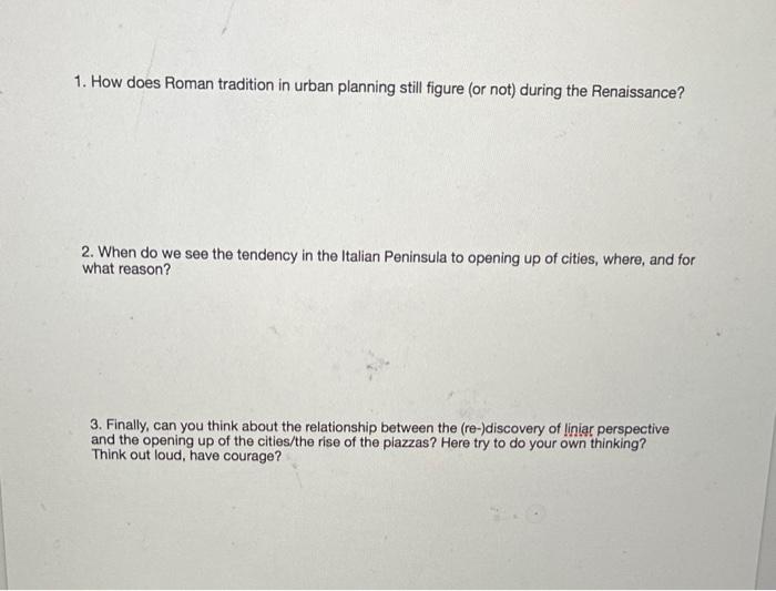 1. How does Roman tradition in urban planning
