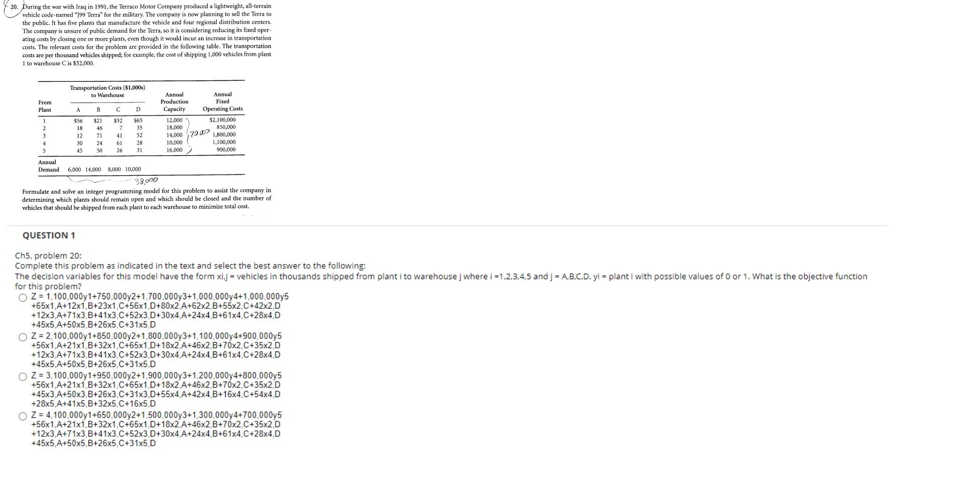 Work Questions 1 using the information in