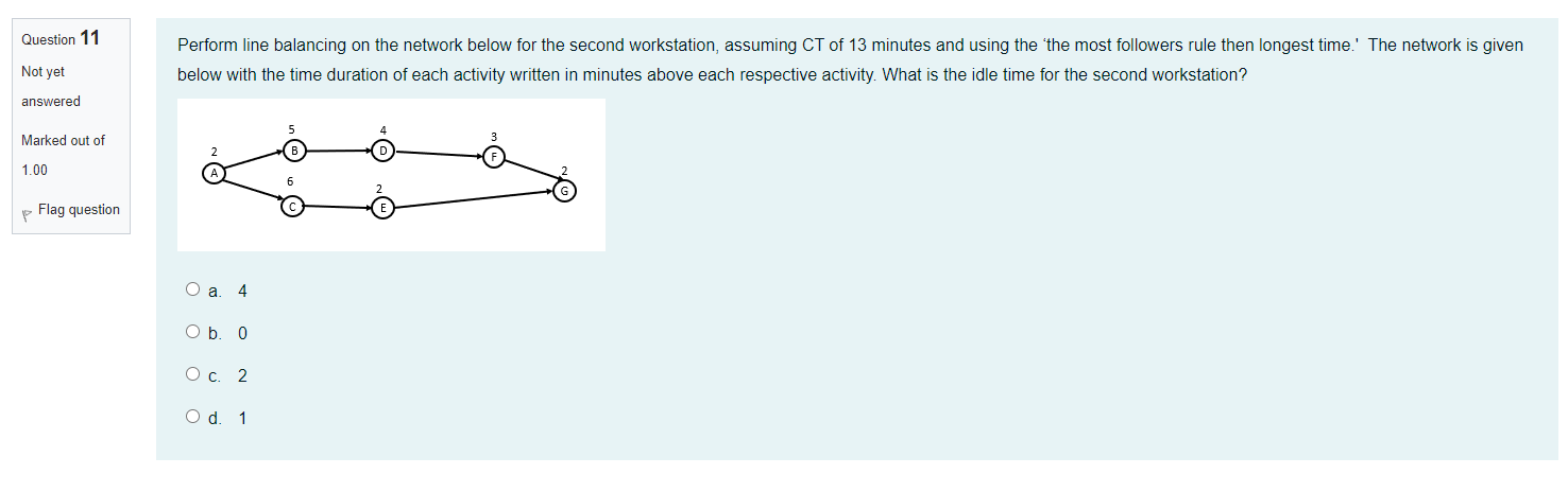 Question 11 Perform line balancing on the network