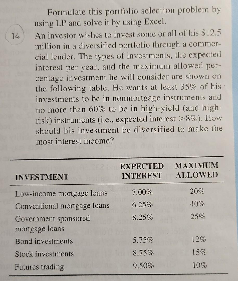 Please help and can you solve in excel with