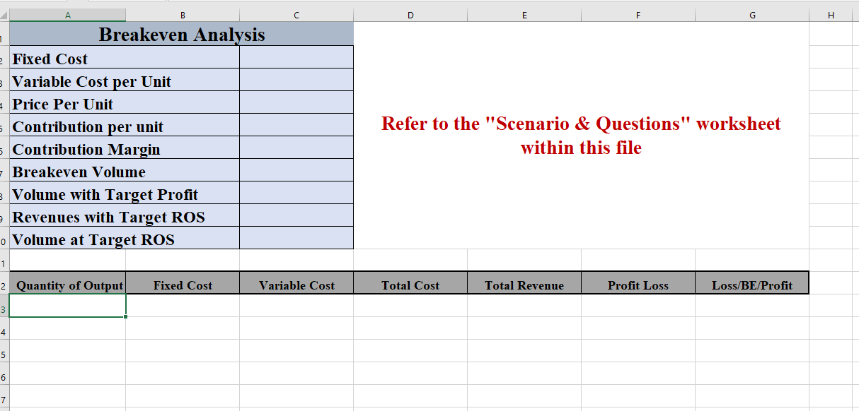 B D E F G . Breakeven Analysis Fixed Cost 3