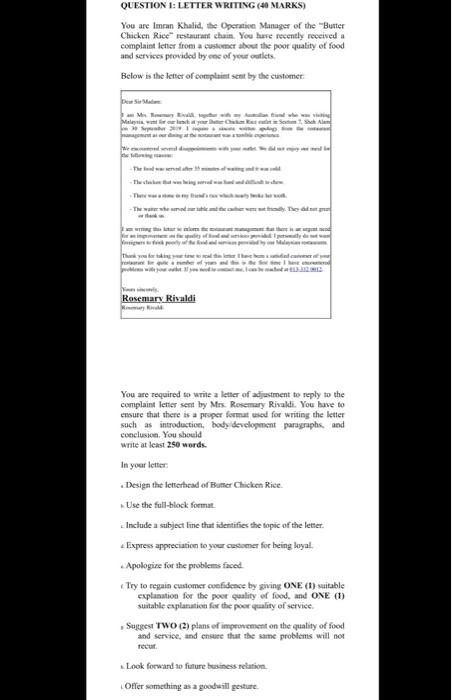 QUESTION 1: LETTER WRITING (40 MARKS) You are