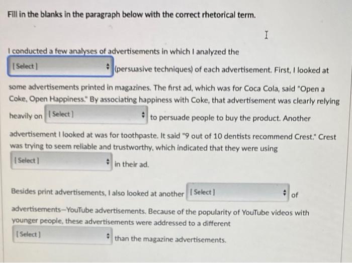 Fill in the blanks in the paragraph below with