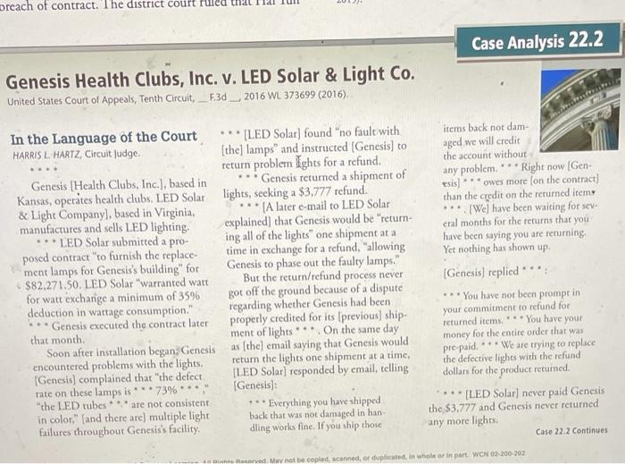 summary pls Dreach of contract. The district